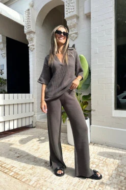 Charcoal Cotton Crochet Pant
