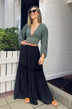 Hydra Long Sleeve V Neck Top Khaki