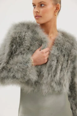 Manhattan Feather Jacket Sage -Faithfull The Brand || Commando || Rebecca Vallance Shop ManhattanCropJacket Sage 06