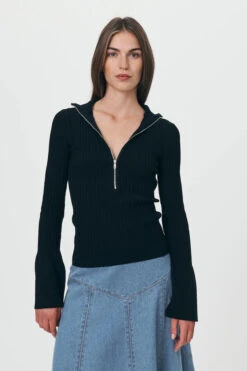 Travis Zip Knit Top Noir