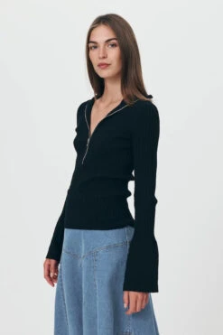 Travis Zip Knit Top Noir -Faithfull The Brand || Commando || Rebecca Vallance Shop Travis Zip Knit Top Noir ROWIE ICON AW23 813 1600x1600copy
