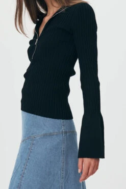 Travis Zip Knit Top Noir -Faithfull The Brand || Commando || Rebecca Vallance Shop Travis Zip Knit Top Noir ROWIE ICON AW23 833 1600x1600copy